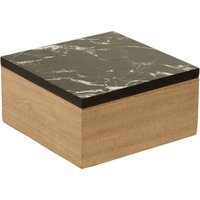 Orsina Black Marble Effect Trinket Box, Wooden Trinket Box With Natural Base, Square Shaped Jewelry Box With Lid
