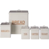 Orsina 5pc Cream Kitchen Storage Set, Coffee, & Sugar Canisters With Utensil Holder, Ceramic Canisters With Lids in Grey