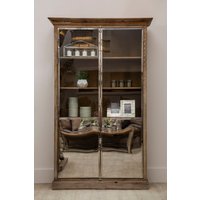 Orsina 2 Door Cabinet With Shelves, Whitewashed Pine Storage Cabinet, Wooden Display Unit With Frosted Glass Doors in Brown