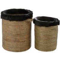 Orsina Bora Set of 2 Seagrass Baskets with Faux Fur Trim in Brown