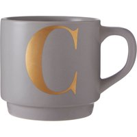 C Letter Mug High Quality Porcelain Cup Gold Etched “C" Letter Perfect Gift Coffee Lovers Grey