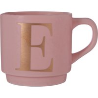 E Letter Mug Hot Beverages Porcelain Cup Gold “E" Detail Reusable Mug Curved Handle