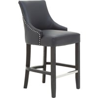Orsina Bar Stool with High Back, Velvet Seat Breakfast Bar Chair, Kitchen Stool with Footrest, Chair for Bar in Black