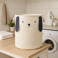 Orsina Dog Face Laundry Bag, Fun & Functional Fabric Hamper With Drawstring Closure & Handles, Lightweight in White