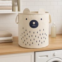 Orsina Bear Face Laundry Bag, Adorable Fabric Hamper With Drawstring Closure & Carry Handles, Lightweight in White
