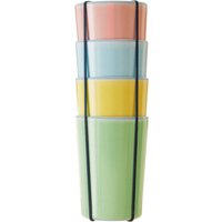 Orsina Set of 4 Arch Tumblers, Melamine Drinking Cups With Blue Rim, Beverage Glasses Set, Ideal For Outdoor Picnics