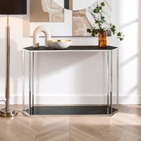 Orsina Silver Frame Console Table With Black Marble Top, Satinless Steel Hallway Table, Center Table, Spacious Table
