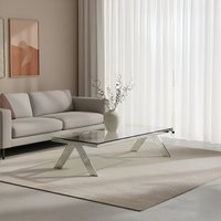 Orsina Clear Glass Coffee Table With Stainless Steel Legs, Silver Finish Coffee Table, Lounge Table, Patio Table