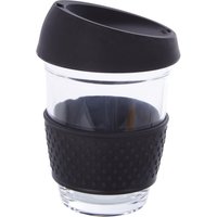 Orsina Glass Mug With Red Silicone Lid, Glass Coffee Mug With Silicone Lid & Cork Wrap, Glass Mug With Lid in Black