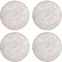 Orsina Set Of Four Round Coasters, Contemporary Heat Resistant Drink Mats, Stylish Faux Leather in Silver