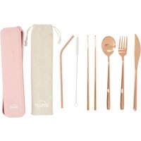 Orsina 6 Pc Straw Cutlery Set with Box, Spoon & Fork Set, Serving Fork & Spoon, Unique Cutlery Set in Rose Gold