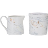 Orsina Sugar Pot & Creamer Duo, Marble Patterned Porcelain Set With Gold-Toned Detail, Compact Creamer & Sugar Jar