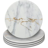 Orsina Elegant Luxe Set Of 4 Coasters, Marble Design Round Set Of 4 Coasters For Kitchen, Versatile White Coasters
