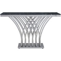Orsina Black Marble & Silver Console Table For Livingroom, Metallic Finish Storage Table, Accent Table For Patio