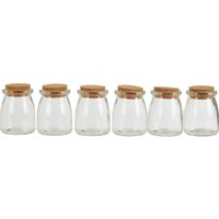 Orsina Set of Six Round Glass Jars, 160ml Capacity Each, nature friendly Glass with Airtight Cork Lids in Clear