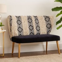 Orsina Moroccan Style 2-Seater Sofa With Carved Wood Frame, Handcrafted Traditional Sofa With Ornate Detailing in Black