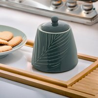 Orsina Elegant Embossed Porcelain Sugar Pot With Orb Handle, Leaf Pattern Sugar Jar, Tapered Base Sugarpot With Lid in Green