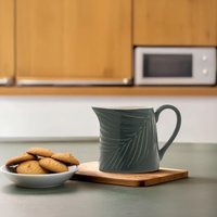 Orsina Ceramic Milk Jug, Dark Green Milk Dispenser With Embossed Botanical Detailing, Milk Holder With Tapered Base
