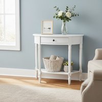 Orsina Rounded Console Table With One Rectangular Drawer for Hallway, Pine Wood Wood Table for Home & Office Décor in White