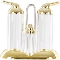 Orsina Matching Base Tray Transparent & Silver 4Pc Condiments Set, Elegant Condiment Pots, Easy To Refill Pots in Gold