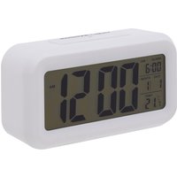 Orsina White LCD Digital Clock, Compact & Modern Display With Time, Date & Temperature, Battery-Operated With
