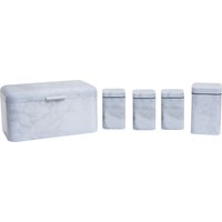 Orsina 5 Pc Marble Effect Kitchen Storage Set, Kitchen Storage Set, 5 Piece Kitchen Canister Set, Metal Canisters in White