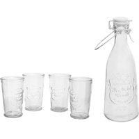 Tapered Glass Bottle Four Glasses Set Secured Swing Top Bottle Four Matching Tumblers Clear