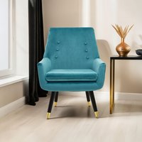 Orsina Stylish Midnight Velvet Armchair, Accent Chair With Slanted Wooden Legs, Modern Midnight Velvet Chair in Green