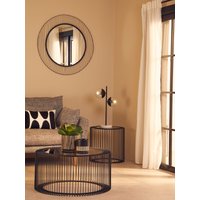 Orsina Coffee Table, Metal Frame & Glass Top Black Coffee Table, Minimalist Metal Coffee Table, Dark Coffee Table