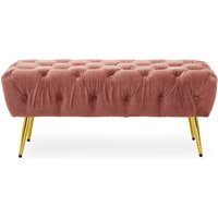 Orsina Elegant Mink Velvet Footstool with Gold Leg, Velvet Upholestered Ottoman Stool, Decent Rectangular Footrest in Pink
