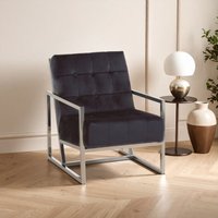 Orsina Black Velvet Arm Chair, Comfortable Armchair with Button tufting, Velvet Upholstery Lounge Chair for Home