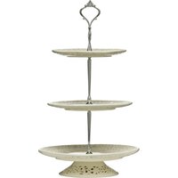 Orsina 3 Tier Ceramic Cake Plate With Lace Detailing, Cream Cake Dish For Serving Treats, Porcelain Cake Stand
