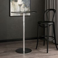 Orsina Sleek Black Tempered Glass Bar Table, Tempered Glass Top Table For Kitchen, Polished Chrome Base Bar Table
