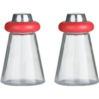 Orsina Cone Condiments Red Plastic/Glass Salt & Pepper Shakers in Clear