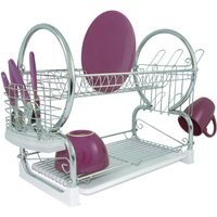 Orsina 2 Tier Dish Drainer With White Plastic Tray, Chrome Rack For Drying Plates, Cups & Cutlery, Removable