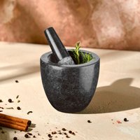 Orsina Speckled Charcoal Granite Mortar & Pestle, Durable Granite Grinder with Textured Interior in Grey