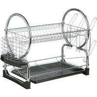 Orsina 2 Tier Dish Drainer With Black Plastic Tray, Chrome Wire Rack With Dual Levels, Removable Drip Tray in Silver