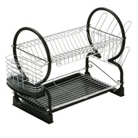 Orsina 2 Tier Dish Drainer With Purple Enamel Frame, Stylish & Durable Rack For Drying Plates, Cups & Cutlery in Black