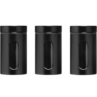 Orsina Set Of Three Clear & Black Storage Jars, Glass Canisters With Airtight Lids, Kitchen Storage Solution