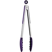 Stainless Steel Tongs Silicone Tips Heat Resistant Tongs Grip Kitchen Tongs Sliding Lock Purple