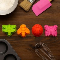 Orsina Silicone Set of Four Mini Cake Moulds, Flexible Non-Stick Moulds in Butterfly, Bee, Ladybird & Dragonfly
