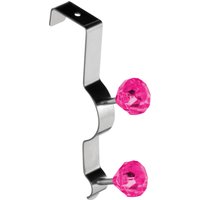Orsina Over Door Double Hook With Teal Diamantes, Metal Hook For Coats, Towels Or Accessories, Easy Over-The-Door in Pink