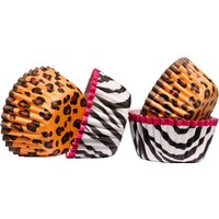 Orsina Mini Animal Print Paper Cupcake Cases, 100 Robust Greaseproof Cake Cups, Leopard Zebra Design Bake Wrappers