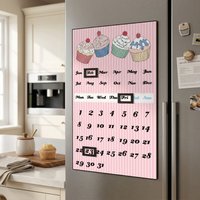 Orsina Pink Cupcake Magnetic Calendar, Sweet Cupcake Design With Interchangeable Date Tiles, Reusable Metal