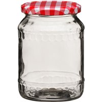 Orsina Clear Glass Jar With Red Gingham Lid 630ml, Airtight Storage Container For Kitchen, Ideal For Preserves