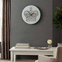 Orsina Glass Crown with Diamantes Wall Clock in White