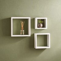 Orsina Set of 3 White MDF Wall Cubes, Floating Storage Shelves with PVC Coating, Ideal for Displaying Ornaments