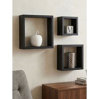 Orsina Set of 3 White MDF Wall Cubes, Floating Storage Shelves with PVC Coating, Ideal for Displaying Ornaments in Black