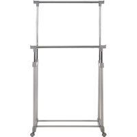 Orsina Clothes Rack Clothes Hanging Double Rail With Wheels in Silver