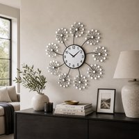 Orsina Mirrored Floret Wall Clock in Silver
